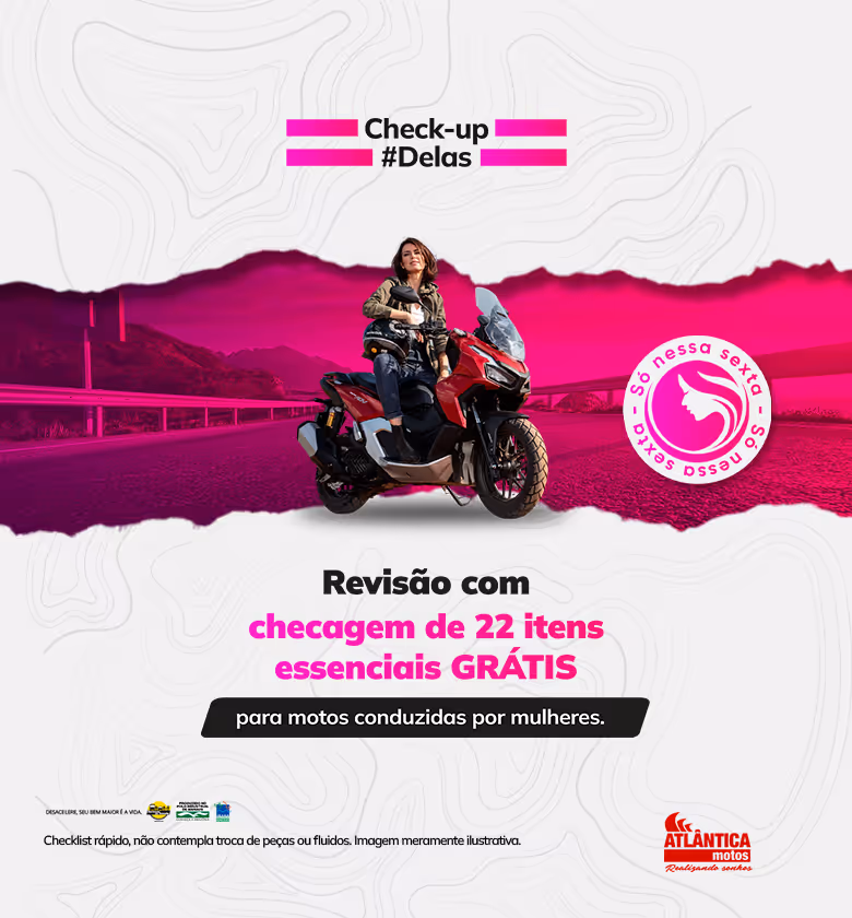 Banner Março 2026 Atlântica Motos Honda Serviços e Peças - Revisão #Delas