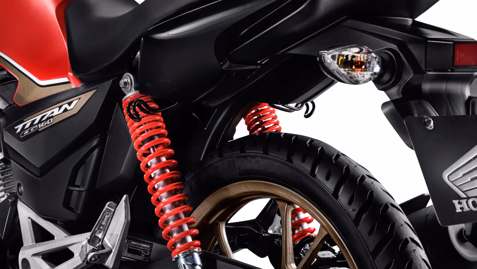 Moto Honda Nova Cg Comemorativa Vermelha Visao Close Lateral Trazeira Inferior Esquerda - 4 de 13