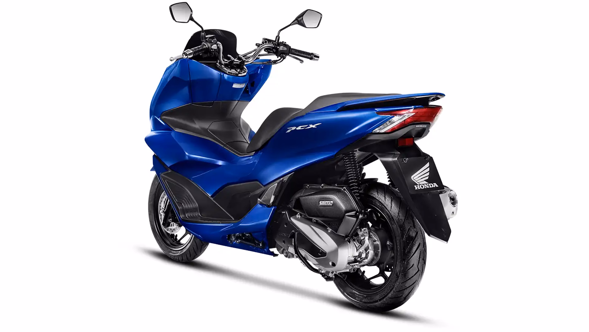 PCX na cor azul perolizado, vista traseira e lateral esquerda - 30 de 38