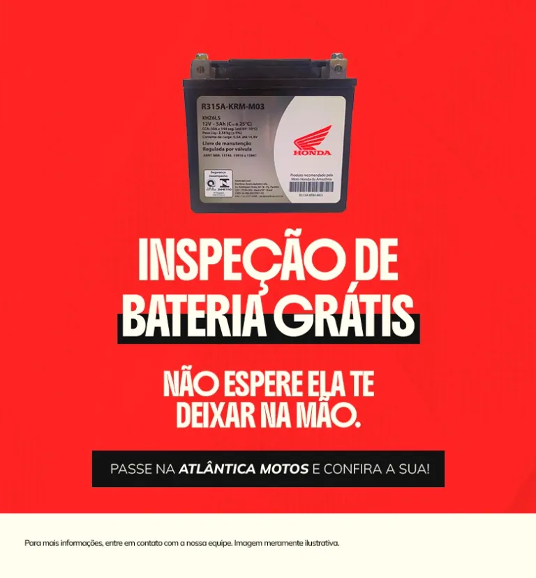 Banner Atlântica Motos Inspeção de Bateria Grátis Honda